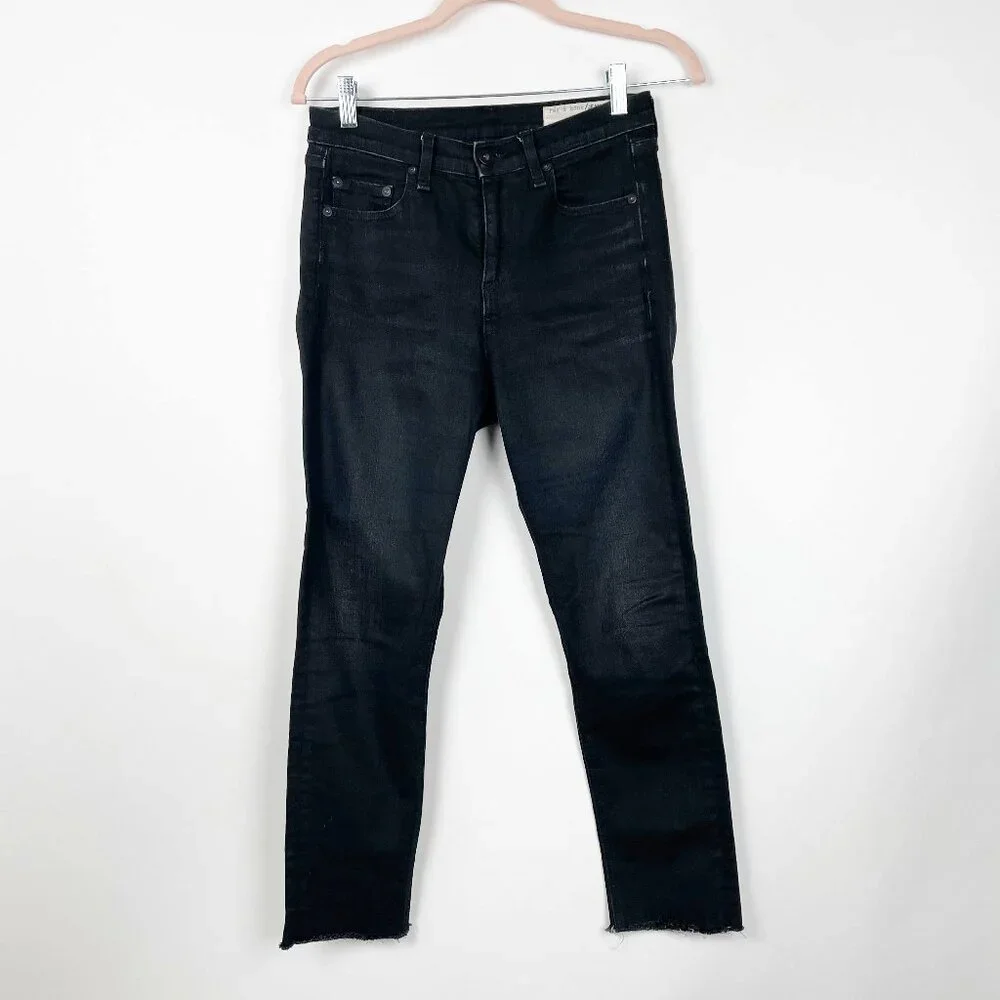 rag & bone High Rise Cropped Slim Leg Jeans Raw Hem Black 26 #0193